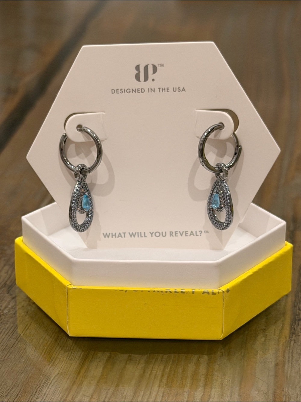 Bomb Party NWT! “Halo Drops” Sky Blue Topaz on Hematite